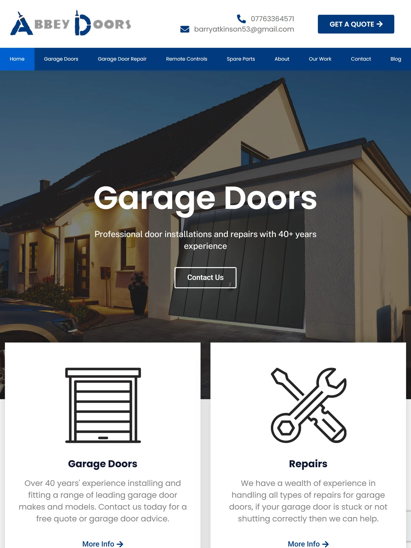 Abbey Doors website on a tablet
