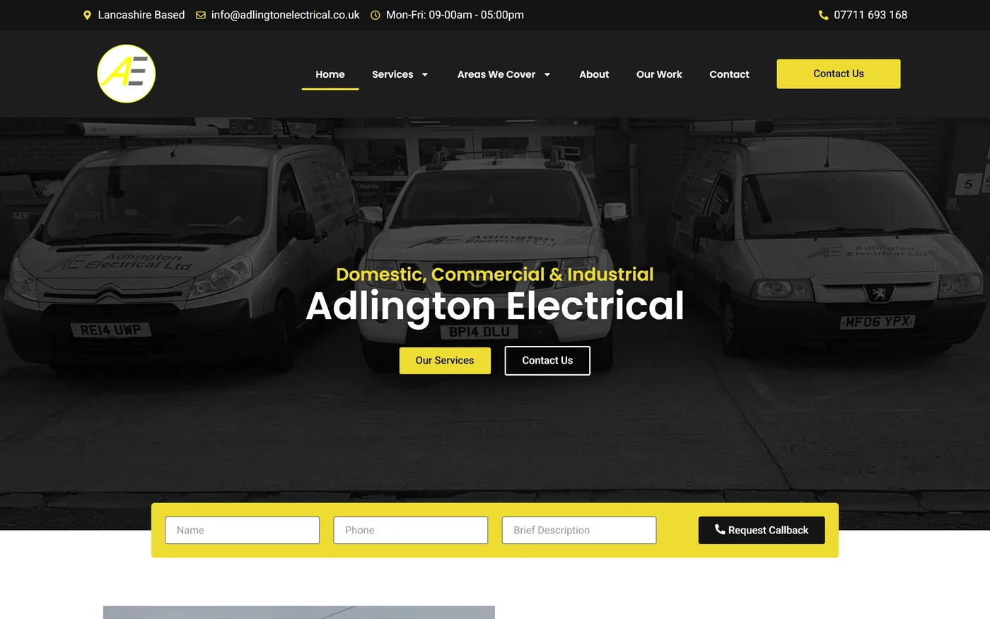 Adlington Electrical website homepage