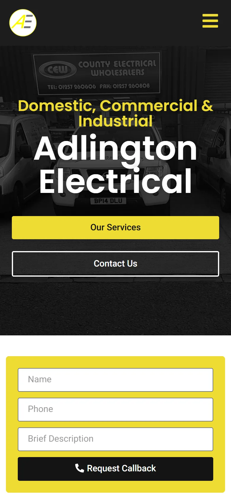 Adlington Electrical website on a phone