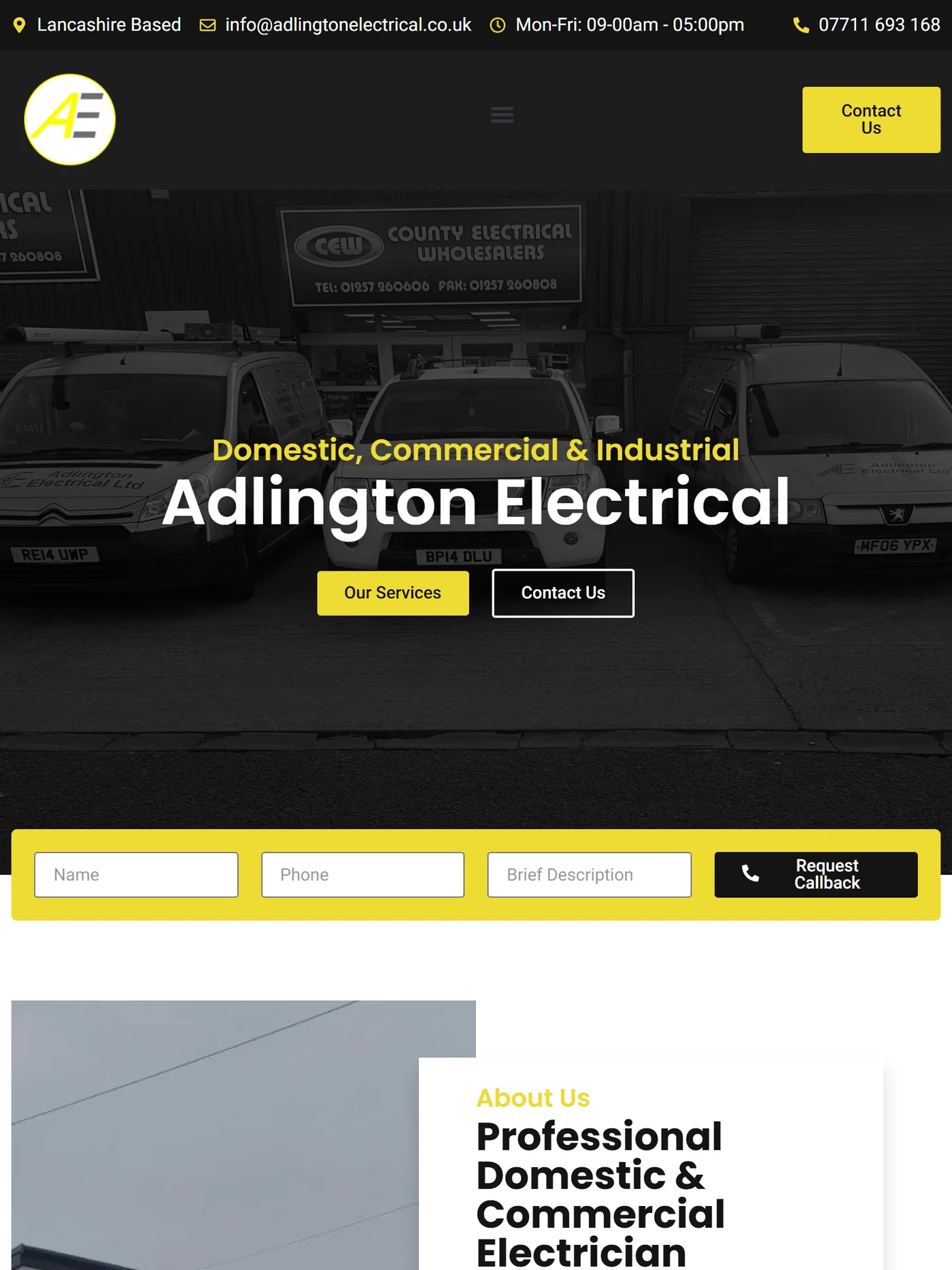 Adlington Electrical website on a tablet