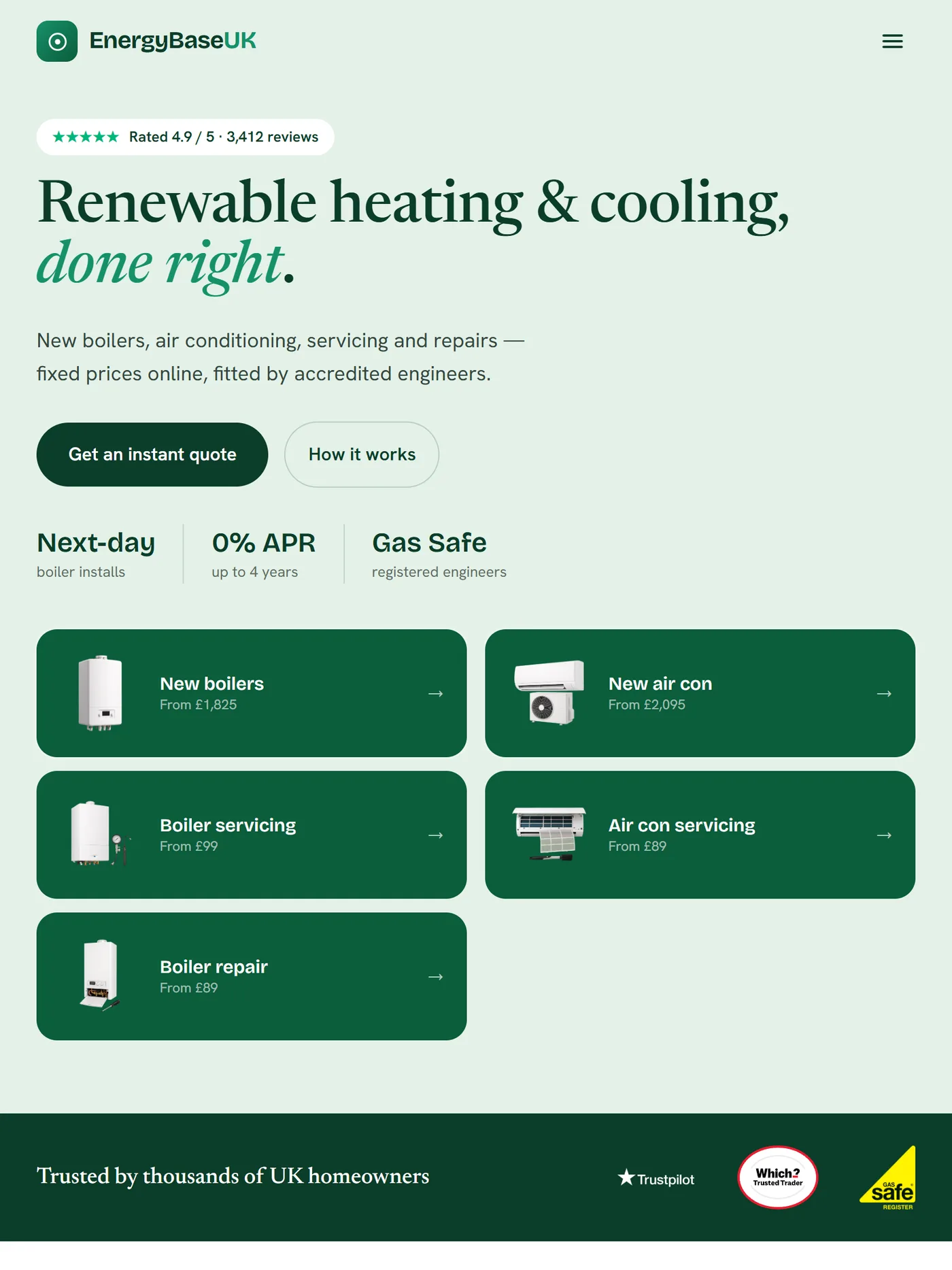 EnergyBase website on a tablet