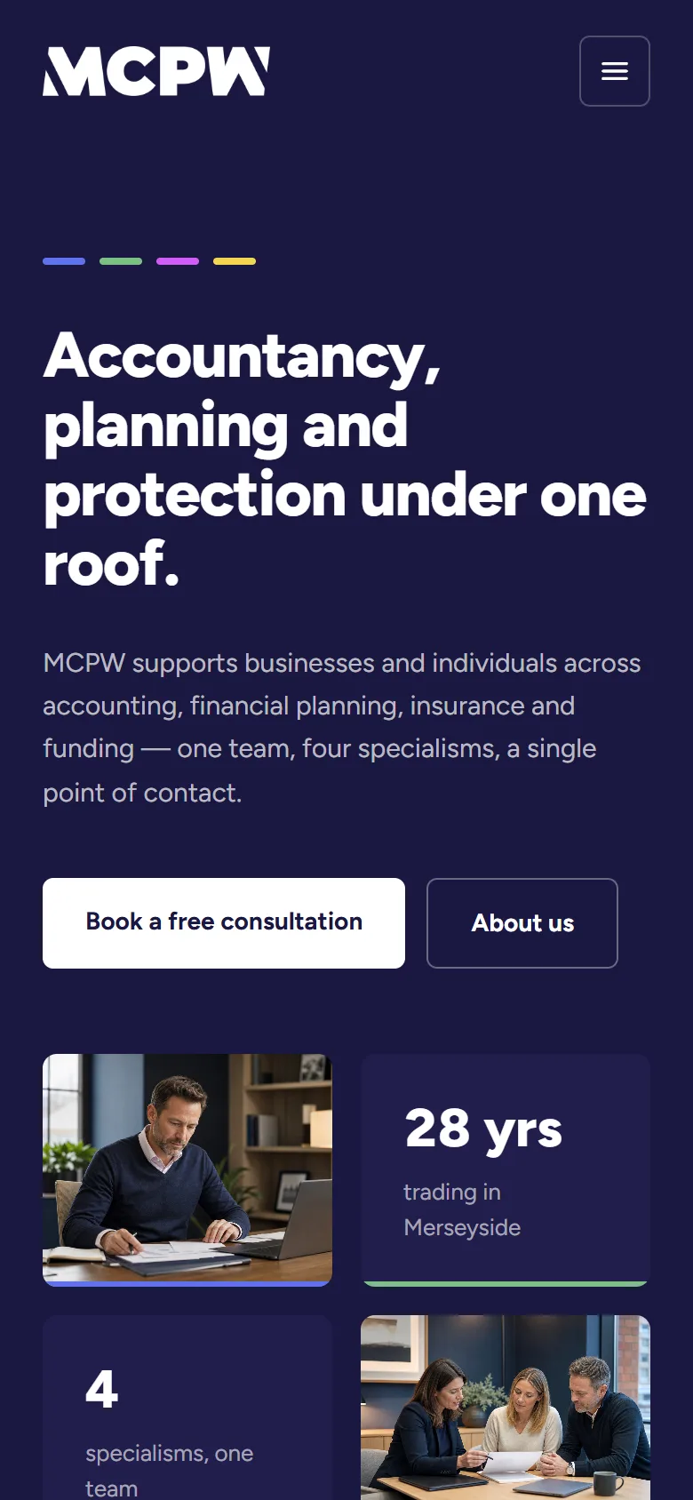 MCPW homepage on mobile after the rebuild