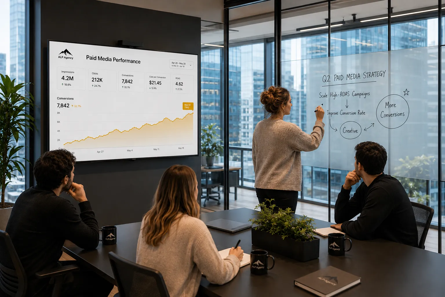 Paid media team reviewing campaign performance