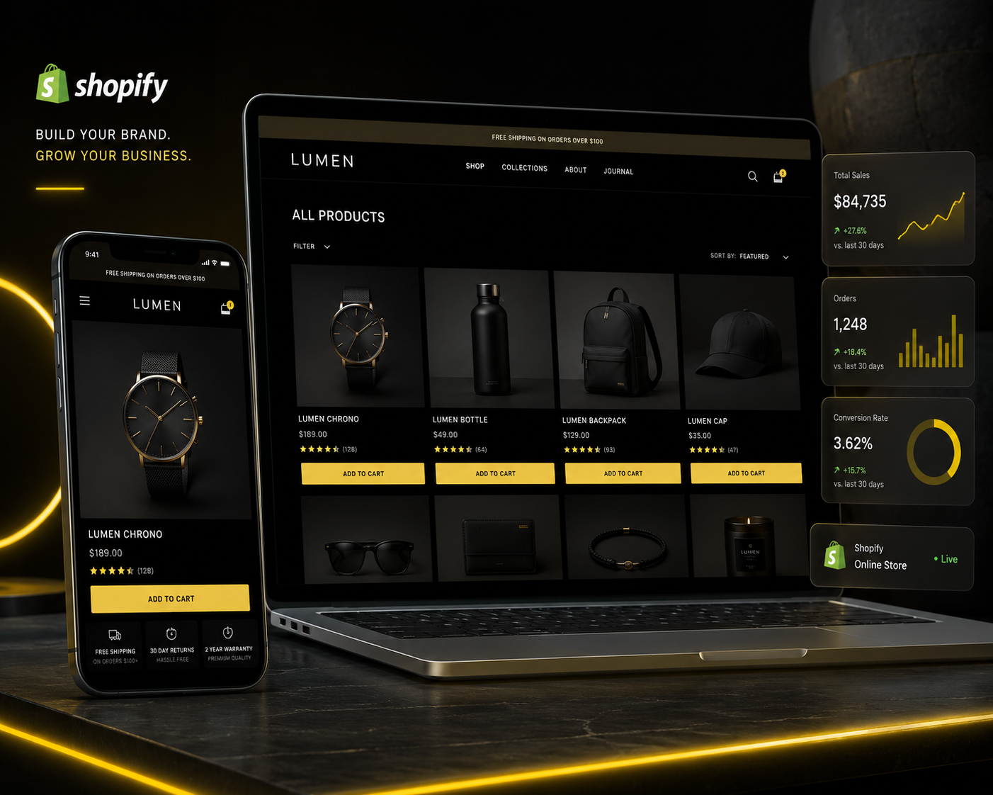 Shopify storefront shown across ecommerce devices
