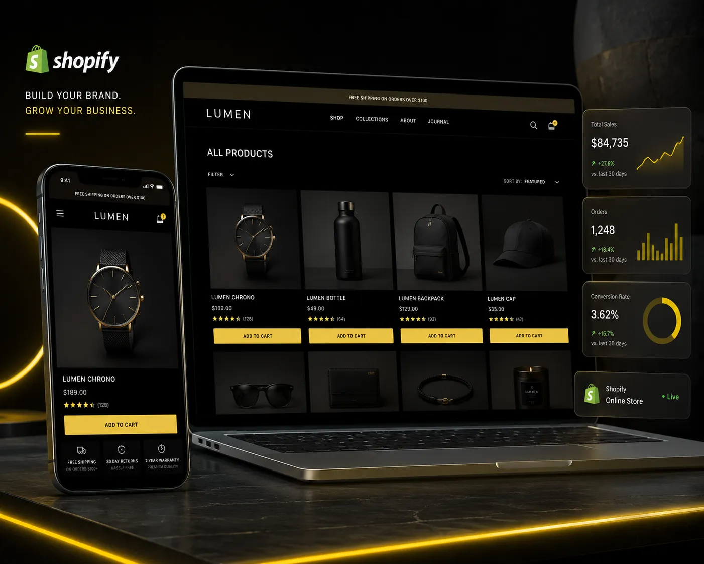 Shopify storefront shown across ecommerce devices