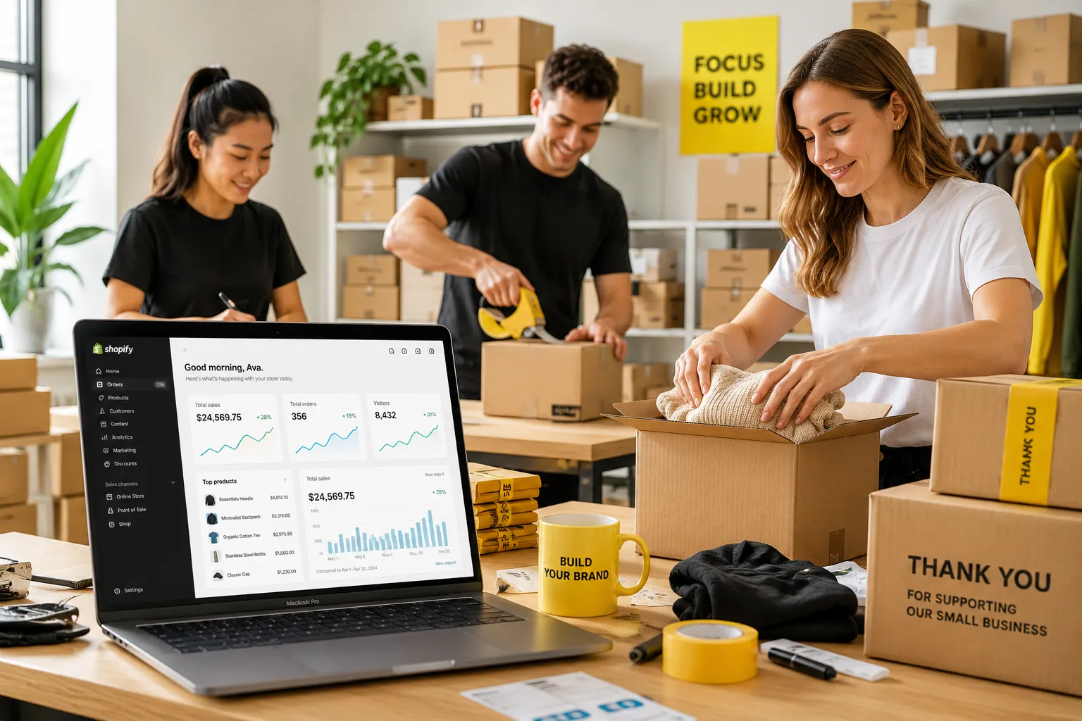 Ecommerce team working on a Shopify store