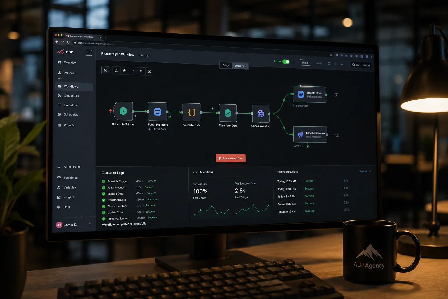 Custom software workflow dashboard on screen